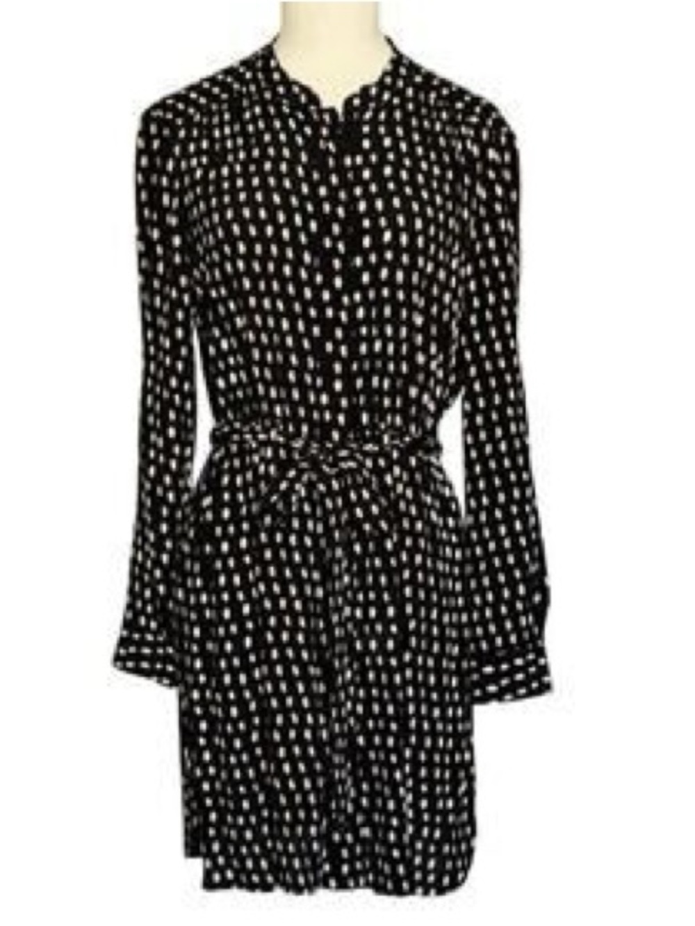 Madewell Black and White Dot Long-Sleeve Tie-Waist Dress